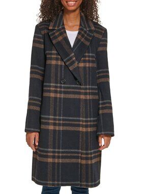 NEW DKNY Ladies Fashion Wool Coat Black Plaid Combo Medium